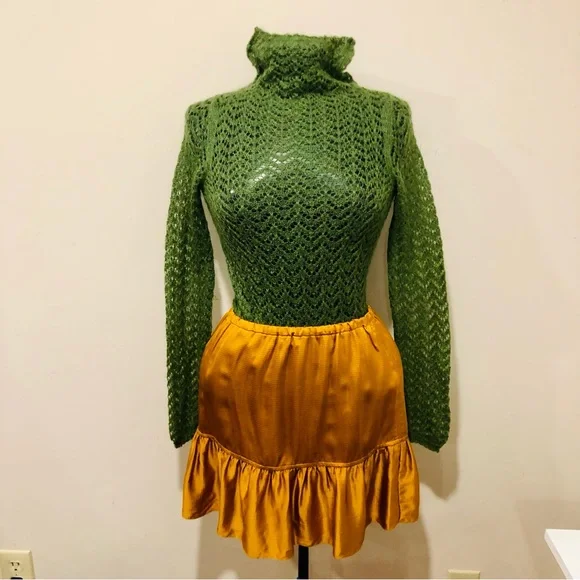 Green Mohair Openwork Thinest Knit Turtleneck. - Picture 5 of 12